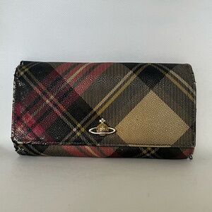 Vivienne Westwood Tartan Plaid Orb Long Flap Wallet